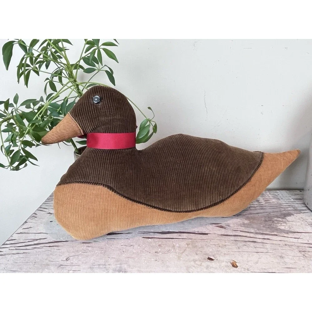 Vintage Mallard Duck Door Stop Corduroy Fabric Whimsy 18” Stuffed Grannycore